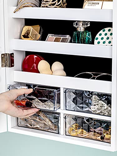 LUXFURNI Mirror Jewelry Cabinet 79 LED Lights Wall-Mount/Door-Hanging Armoire, Lockable Storage Organizer w/Drawers (White)