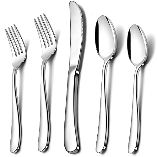 Herogo Heavy Duty Stainless Steel Silverware Set, 30-Piece Heavy Weight Modern Flatware Cutlery Set for 6, Fancy Tableware Eating Utensils Set for Home Wedding, Dishwasher Safe, Mirror Finished