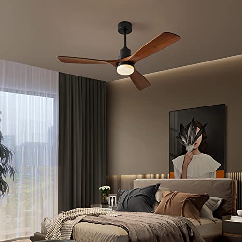 Chriari Ceiling Fans with Lights, 60" Wood Ceiling Fan with Remote Control, 3 Walnut Fan Blades Reversible Quiet DC Motor 6 Speeds Timing Farmhouse Ceiling Fan for Patios Bedroom Living Room
