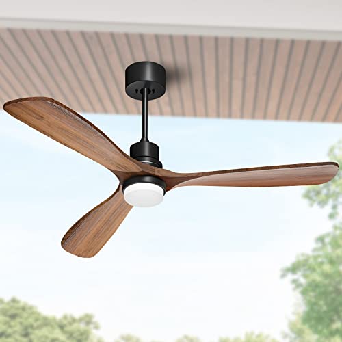 Obabala 52" Ceiling Fan with Lights Remote Control Outdoor Wood Ceiling Fans Noiseless Reversible DC Motor