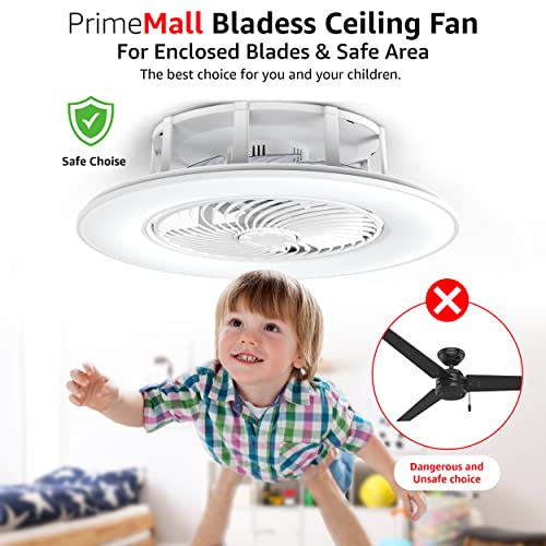 PrimeMall Bladeless Ceiling Fan with Light and Remote Control Low Profile Ceiling Fan 22" Modern Enclosed Multi-Speed Indoor Ceiling Fan 3 Color Temperatures Smart LED Dimmable Lighting Flush Mount
