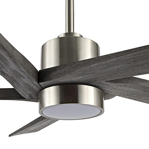 WINGBO 54 Inch DC Ceiling Fan with Lights and Remote Control, 5 Reversible Carved Wood Blades, 6-Speed Noiseless DC Motor, Modern Ceiling Fan in Brushed Nickel Finish with Gray Blades, ETL Listed
