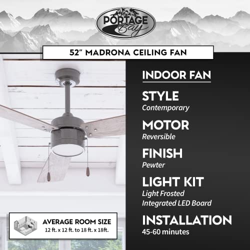 Portage Bay 51453 Madrona Ceiling Fan, 52, Gun Metal