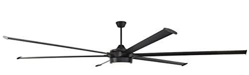Craftmade 120" Prost PRT120FB6 Smart Indoor/Outdoor Damp Rated Ceiling Fan in Flat Black Finish, 6 Tipped Blades, DC Motor; Integrated LED Light, Optional Lens Cover, Remote Included, WI-FI enabled