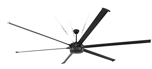 Craftmade 120" Prost PRT120FB6 Smart Indoor/Outdoor Damp Rated Ceiling Fan in Flat Black Finish, 6 Tipped Blades, DC Motor; Integrated LED Light, Optional Lens Cover, Remote Included, WI-FI enabled