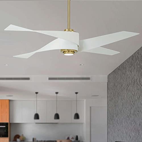 MINKA-AIRE F903L-SBR/WHF Artemis IV 64" Ceiling Fan with LED Light and DC Motor in Soft Brass/Flat White Finish