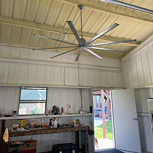 BiGizmos 96 Inch Industrial DC Motor Ceiling Fan, Damp Rated Indoor or Covered Outdoor Ceiling Fans for Home or Commercial, Porch Patio Warehouse Restaurant, 6-Speed Remote Control