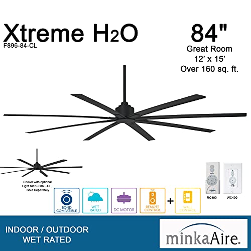 MINKA-AIRE F896-84-CL, Xtreme H2O 84" Ceiling Fan in Coal (Black) Finish with Remote and Additional Wall Control