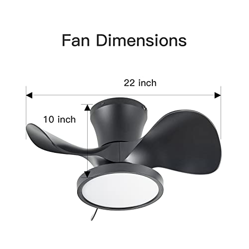ocioc Quiet Ceiling Fan with LED Light 22 inch Large Air Volume Remote Control for Kitchen Bedroom Dining room Patio