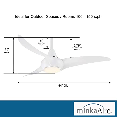 MINKA-AIRE F845-WH Light Wave 44" Ceiling Fan, White Finish with Remote and Additional Wall Control 