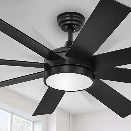 YITAHOME Black 60 Inch Ceiling Fan with Light and Remote, DC Fanlight for Indoor Outdoor, Modern Light Fan with Reversible 6 Speeds, 3 Color Temperatures, Memory Function, Quiet Motor