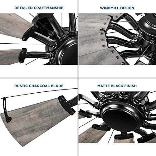 Springer Collection 60-Inch 12-Blade DC Motor Farmhouse Windmill Ceiling Fan Matte Black
