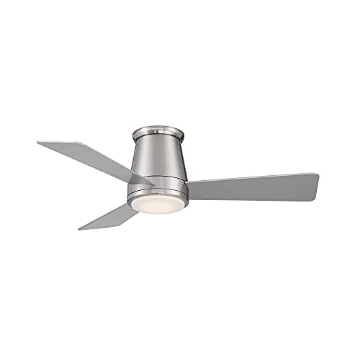 WAC Smart Fans Hug Indoor and Outdoor 3-Blade Flush Mount Ceiling Fan 44in Brushed Nickel with 3000K LED Light Kit and Remote Control works with Alexa and iOS or Android App