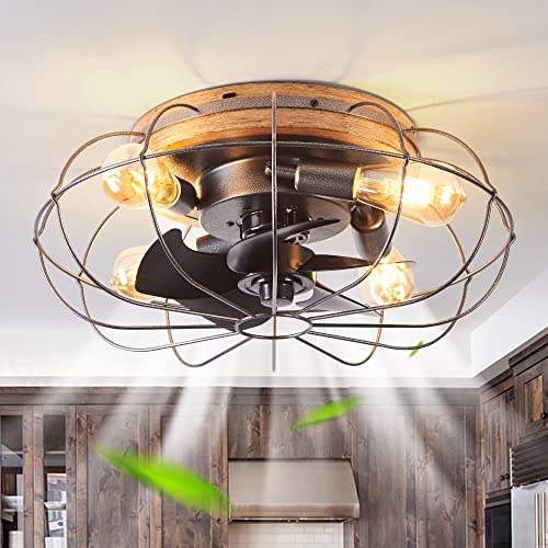 luansky 20" Caged Ceiling Fans with Lights and Remote, Flush Mount Ceiling Fan with Light, Low Profile Caged Ceiling Fan Enclosed, 6 Speed Reversible for Kitchen, Bedroom