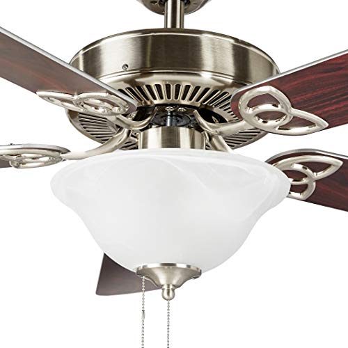 Amazon Basics 52-Inch Ceiling Fan, Includes LED Light Kit With Two Medium Base LED Light Bulbs, Five Reversible Blades, Brushed Nickel Finish