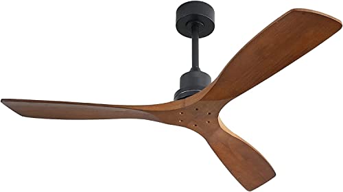 CACI Mall 52''Ceiling Fan Without Lights, Remote Control, Wood Modern Retro Flush Mount Ceiling Fan for Indoor Outdoor， Bedroom, Dining Room, Patio, Living room, Farmhouse, Office