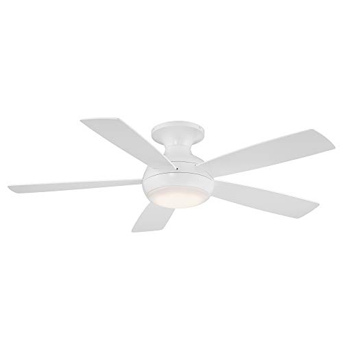 WAC Smart Fans Odyssey Indoor and Outdoor 5-Blade Flush Mount Ceiling Fan 52in Matte White with 3000K LED Light Kit and Remote Control works with Alexa and iOS or Android App