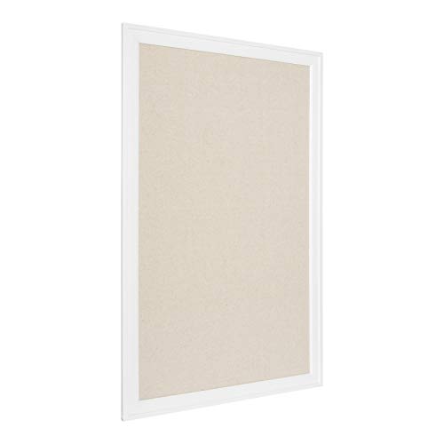 DesignOvation Bosc Framed Natural Linen Fabric Pinboard, 27.5x43.5, White