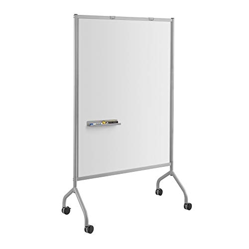 Safco Products Impromptu Full Collaboration Whiteboard Screen 8511BL, Black, 42W x 72H, Double-Sided Magnetic Dry Erase Board, Commercial-Grade Steel Frame, Swivel Wheels, Accessory Shelf