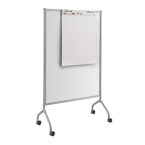 Safco Products Impromptu Full Collaboration Whiteboard Screen 8511BL, Black, 42W x 72H, Double-Sided Magnetic Dry Erase Board, Commercial-Grade Steel Frame, Swivel Wheels, Accessory Shelf