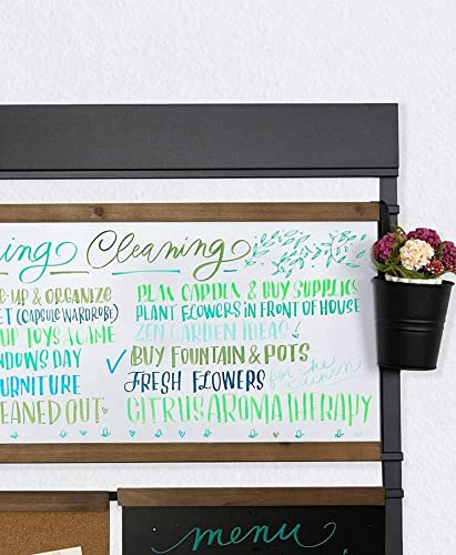 1THRIVE The Sarah Home Planning & Organizing System from - Large White Board, Chalkboard Cork Board Combo with Liquid Chalk Markers Included, White, Black, Brown