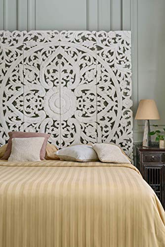 King Bed Headboard Wood Carved, Mandala on Wall Panels, Luxury Residence Plaques Decor, 76 inches
