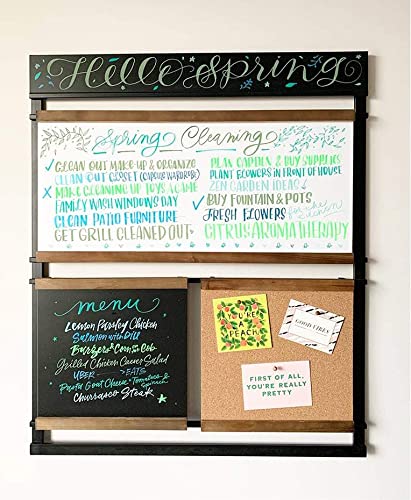 1THRIVE The Sarah Home Planning & Organizing System from - Large White Board, Chalkboard Cork Board Combo with Liquid Chalk Markers Included, White, Black, Brown