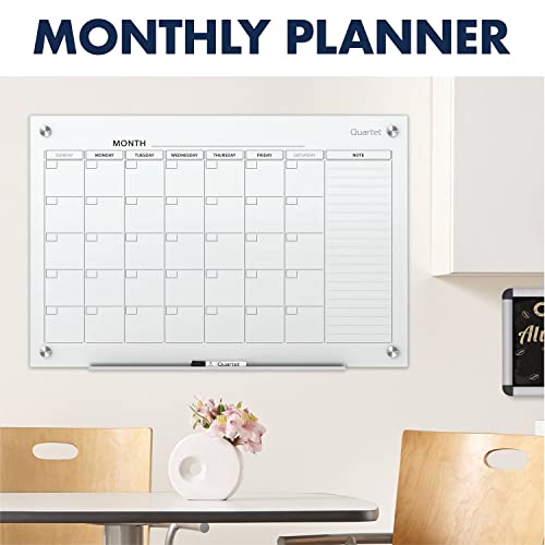 Quartet Magnetic Whiteboard Calendar, 3' x 2', Glass Dry Erase White Board Planner for Homeschool Supplies & Home Office Organization, 2 Magnets, 1 Dry Erase Marker, Frameless Infinity (GC3624F)