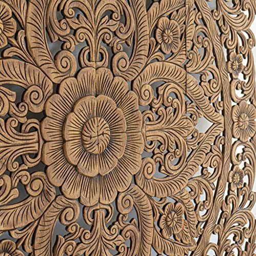 Balinese Hand Carved King Size Bed Headboard Reclaimed Wooden Panels Artwork Handmade Painted in Chiang Mai Thailand 72 Inches