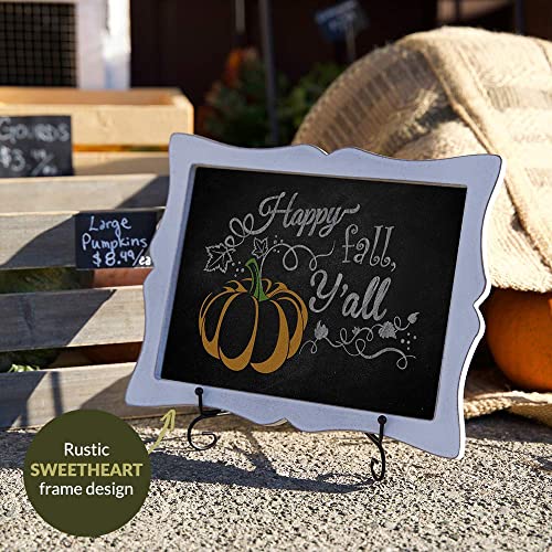 11"x13" Chalkboard Sign with Easel (Rustic White) + White Liquid Chalk Marker | Hanging or Freestanding Framed Chalkboard with Hand Crafted Sweetheart Frame - Multipurpose Small Chalkboard Sign