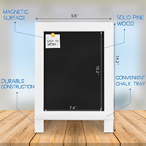Egofine Wooden Chalkboard Sign, Tabletop Magnetic Chalkboard with Stand（White）Small Countertop Chalkboard Easel Kitchen Memo Board Décor for Home, Café, Wedding