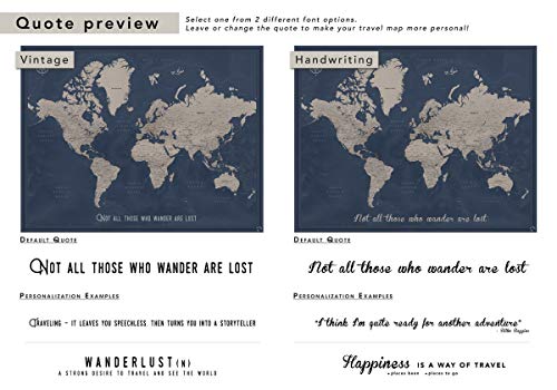 Travel Map With Pins World Personalized on Canvas | Premium Push Pin Travel Map | Black and White World Map in Various Color and Size Options | 24" x 32" up to 40" x 53"