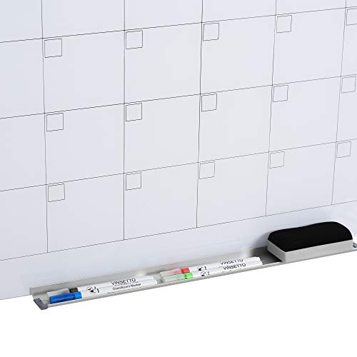 Vinsetto 35"x23" Dry Erase Wall Calendar Glass Whiteboard Monthly Planner for Homeschool Supplies & Home Office Organization with 4 Markers and 1 Eraser,Frameless