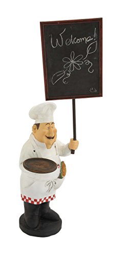 Deco 79 Polystone Chef Sculpture with Chalkboard and Tray, 20" x 11" x 48", White