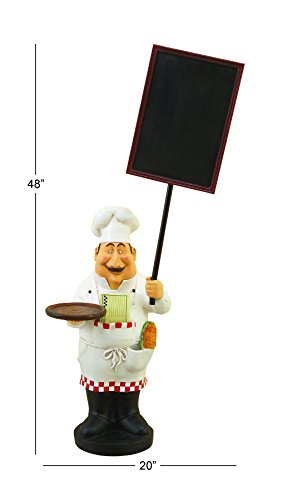 Deco 79 Polystone Chef Sculpture with Chalkboard and Tray, 20" x 11" x 48", White