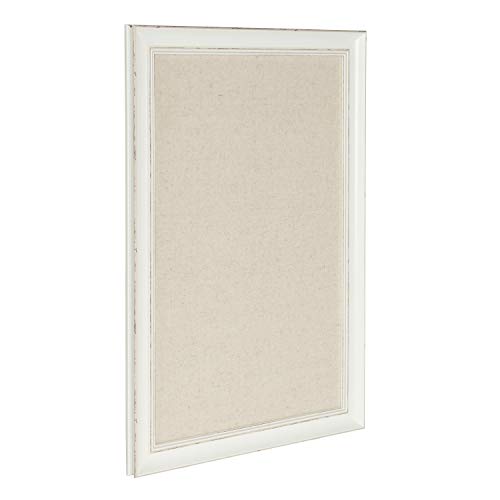DesignOvation Macon Framed Linen Fabric Pinboard, 18x27, Soft White