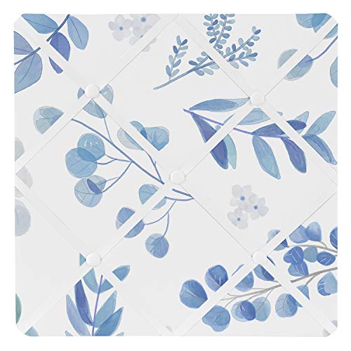 Sweet Jojo Designs Floral Leaf Fabric Memory Memo Photo Bulletin Board - Blue Grey and White Boho Watercolor Botanical Flower Woodland Tropical Garden
