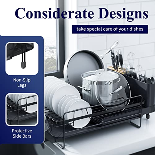 Kitsure Large Dish Drying Rack - Extendable Dish Rack, Multifunctional Dish Rack for Kitchen Counter, Anti-Rust Drying Dish Rack with Cutlery & Cup Holders