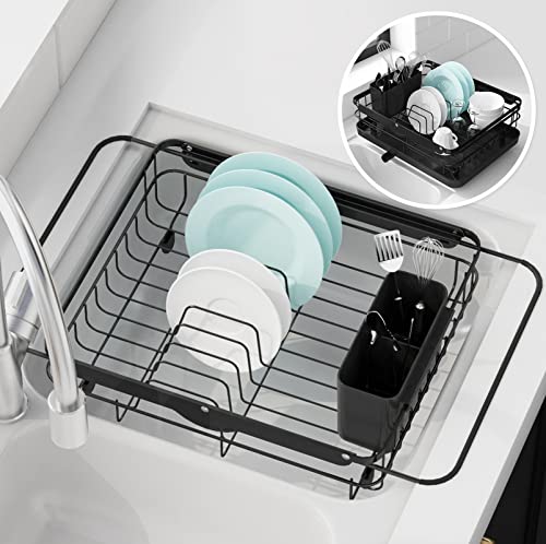 Kitsure Dish Drying Rack in Sink - Dual-Use Dish Rack for Countertops & Sinks, Stainless Steel Dish Rack for Kitchen Counter, Over The Sink Kitchen Drying Rack with a Draindboard & Utensil Holder