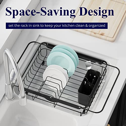Kitsure Dish Drying Rack in Sink - Dual-Use Dish Rack for Countertops & Sinks, Stainless Steel Dish Rack for Kitchen Counter, Over The Sink Kitchen Drying Rack with a Draindboard & Utensil Holder
