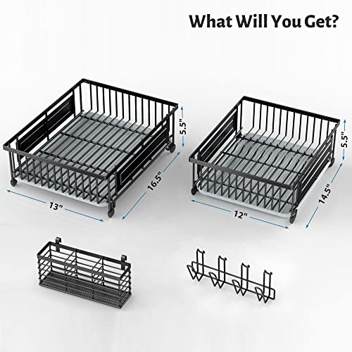 2 Pack Dish Drying Rack, Dish Rack Suitable for Little Countertop Space,Installation-Free Metal Dish Drainer with Drainboard Not Limited to The Sink - Dishes Racks Organizer Set (Black)