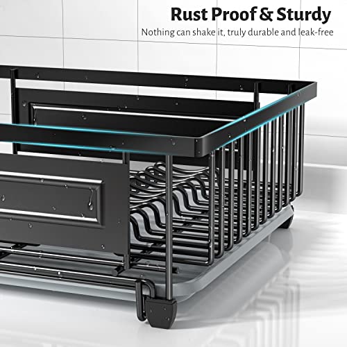 2 Pack Dish Drying Rack, Dish Rack Suitable for Little Countertop Space,Installation-Free Metal Dish Drainer with Drainboard Not Limited to The Sink - Dishes Racks Organizer Set (Black)