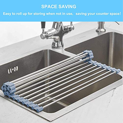 Seropy Roll Up Dish Drying Rack, Over The Sink Dish Drying Rack Kitchen Rolling Dish Drainer, Foldable Sink Rack Mat Stainless Steel Wire Dish Drying Rack for Kitchen Sink Counter (17.8''x11.8'')
