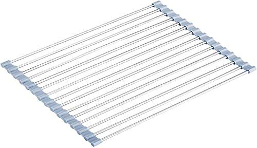 Seropy Roll Up Dish Drying Rack, Over The Sink Dish Drying Rack Kitchen Rolling Dish Drainer, Foldable Sink Rack Mat Stainless Steel Wire Dish Drying Rack for Kitchen Sink Counter (17.8''x11.8'')