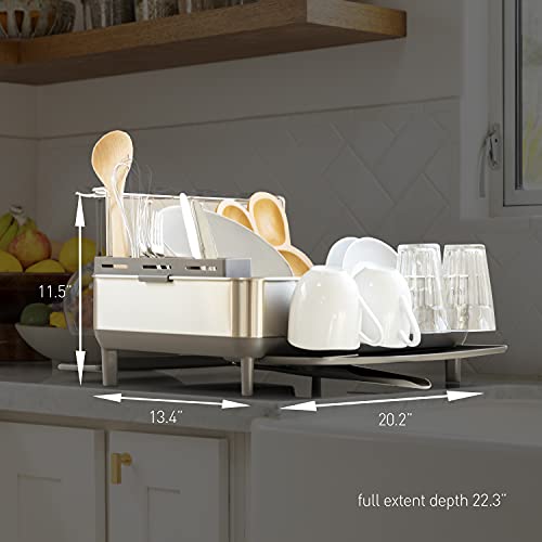 simplehuman Kitchen Dish Drying Rack With Swivel Spout, Fingerprint-Proof Stainless Steel Frame, Grey Plastic, 2022 Model