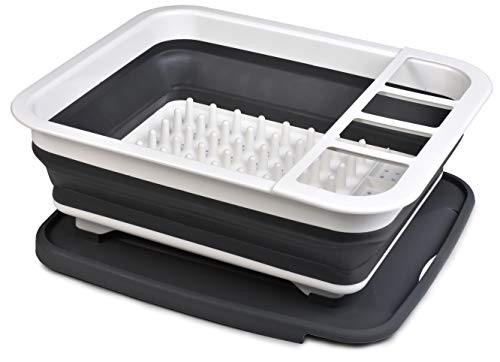 Collapsible Dish Drying Rack - Popup and Collapse for Easy Storage, Drain Water Directly into the Sink, Room for Eight Large Plates, Sectional Cutlery and Utensil Compartment, Compact and Portable.
