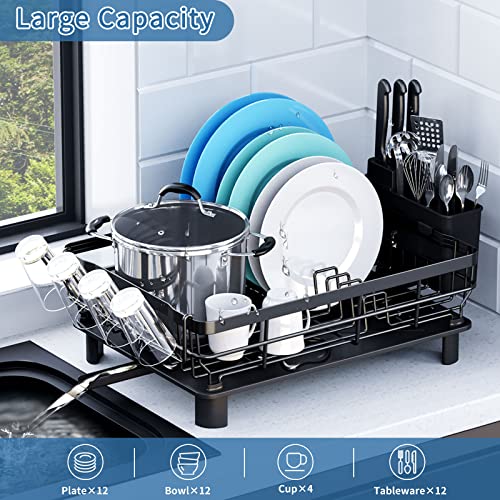 TYigao Dish Racks for Kitchen Counter, Dish Drainer with Removable Utensil Holder,Durable Stainless Steel Dish Drying Rack Set with Drainboardand Swivel Spout