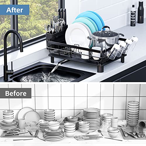 TYigao Dish Racks for Kitchen Counter, Dish Drainer with Removable Utensil Holder,Durable Stainless Steel Dish Drying Rack Set with Drainboardand Swivel Spout