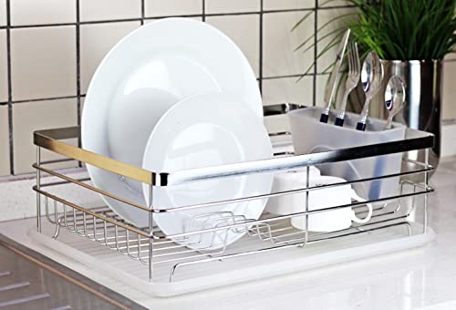 Neat-O Stainless Steel Rustproof Dish Drying Rack with Cutlery Holder and Board