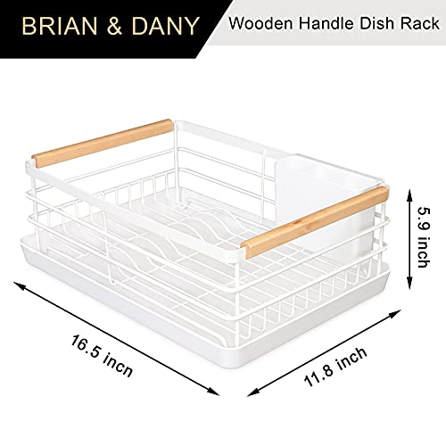 BRIAN & DANY Dish Drying Rack, Dish Racks for Kitchen Counter, Stainless Steel Dish Drainer with Removable Cutlery Holder & Drainboard, White